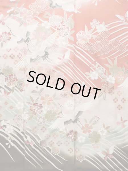 画像5: J1225A  振袖 女性用着物  シルク(正絹) 淡い  えんじ, 菊 【中古】 【USED】 【リサイクル】 ★★★☆☆ (5)