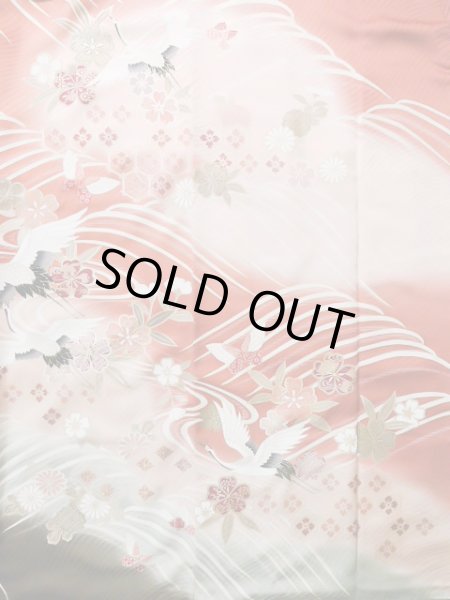 画像6: J1225A  振袖 女性用着物  シルク(正絹) 淡い  えんじ, 菊 【中古】 【USED】 【リサイクル】 ★★★☆☆ (6)