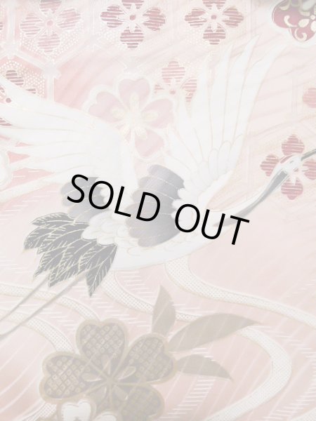 画像7: J1225A  振袖 女性用着物  シルク(正絹) 淡い  えんじ, 菊 【中古】 【USED】 【リサイクル】 ★★★☆☆ (7)