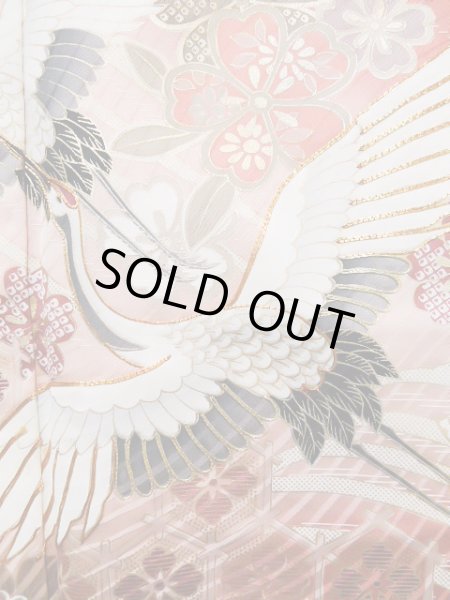 画像10: J1225A  振袖 女性用着物  シルク(正絹) 淡い  えんじ, 菊 【中古】 【USED】 【リサイクル】 ★★★☆☆ (10)