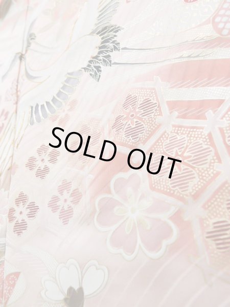 画像12: J1225A  振袖 女性用着物  シルク(正絹) 淡い  えんじ, 菊 【中古】 【USED】 【リサイクル】 ★★★☆☆ (12)