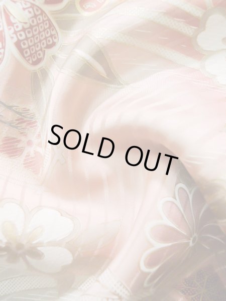 画像17: J1225A  振袖 女性用着物  シルク(正絹) 淡い  えんじ, 菊 【中古】 【USED】 【リサイクル】 ★★★☆☆ (17)