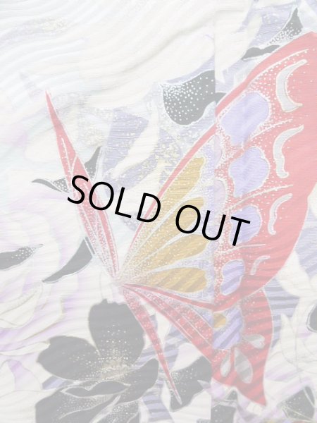 画像10: J1225B  振袖 女性用着物 薔薇柄 シルク(正絹)   黒, 葉 【中古】 【USED】 【リサイクル】 ★★★☆☆ (10)