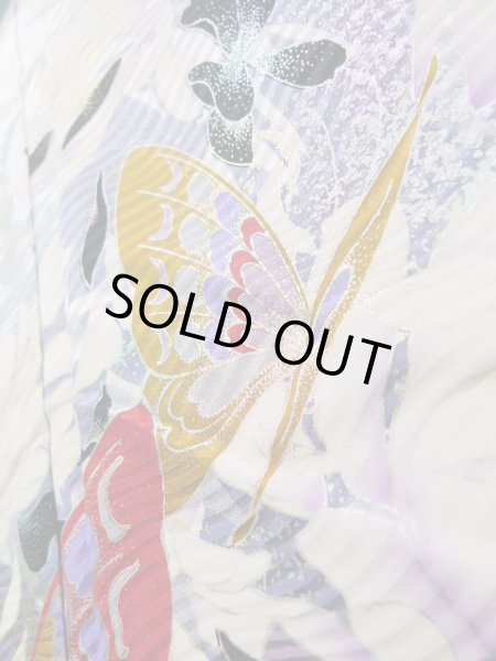 画像11: J1225B  振袖 女性用着物 薔薇柄 シルク(正絹)   黒, 葉 【中古】 【USED】 【リサイクル】 ★★★☆☆ (11)