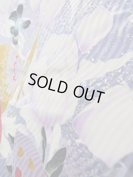 画像14: J1225B  振袖 女性用着物 薔薇柄 シルク(正絹)   黒, 葉 【中古】 【USED】 【リサイクル】 ★★★☆☆ (14)