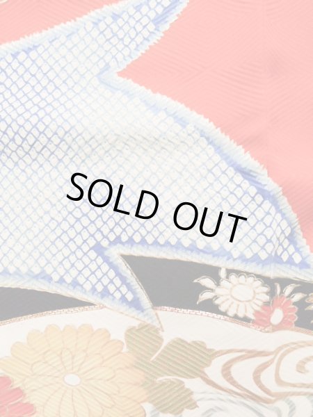 画像7: J1225C  振袖 女性用着物  シルク(正絹) 淡い  朱赤, 花 薄い【中古】 【USED】 【リサイクル】 ★★★★☆ (7)