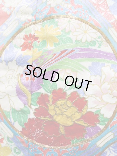 画像12: J1225D  振袖 女性用着物  化繊 深い  青, ぼたん 【中古】 【USED】 【リサイクル】 ★★★★☆ (12)