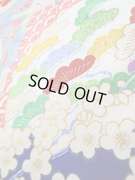 画像18: J1225D  振袖 女性用着物  化繊 深い  青, ぼたん 【中古】 【USED】 【リサイクル】 ★★★★☆ (18)