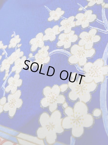 画像19: J1225D  振袖 女性用着物  化繊 深い  青, ぼたん 【中古】 【USED】 【リサイクル】 ★★★★☆ (19)