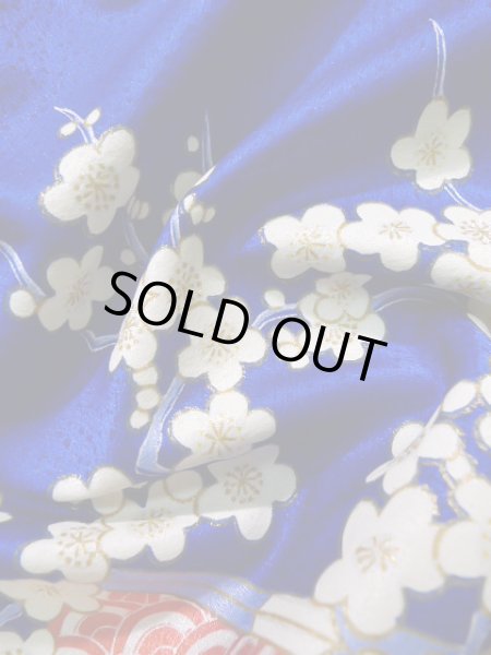 画像20: J1225D  振袖 女性用着物  化繊 深い  青, ぼたん 【中古】 【USED】 【リサイクル】 ★★★★☆ (20)