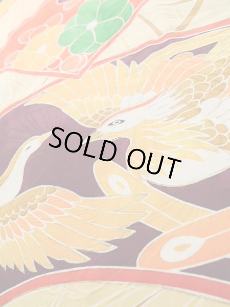 画像12: J1225H  振袖 女性用着物  シルク（正絹） 淡い  イエロー（黄色）, 菊 【中古】 【USED】 【リサイクル】 ★★★☆☆ (12)