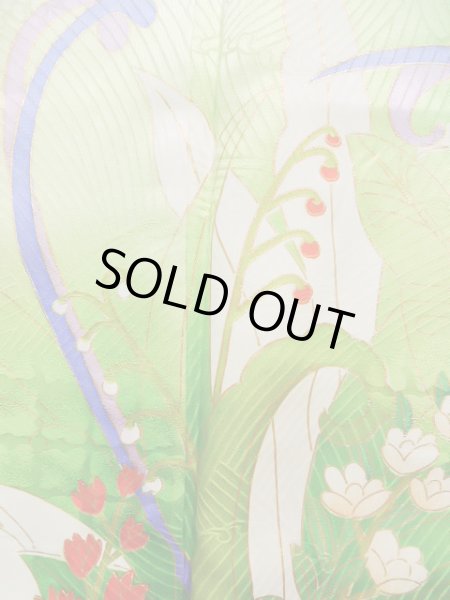 画像9: J1225I  振袖 女性用着物  シルク(正絹)   白, 花 【中古】 【USED】 【リサイクル】 ★★★☆☆ (9)