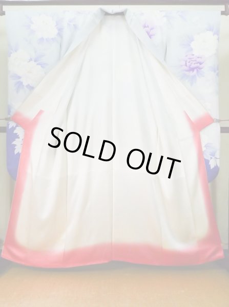 画像4: J1225J  振袖 女性用着物  シルク(正絹) 淡い 薄い 水色, ぼたん 【中古】 【USED】 【リサイクル】 ★★★☆☆ (4)