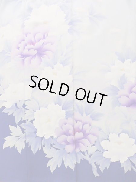 画像5: J1225J  振袖 女性用着物  シルク(正絹) 淡い 薄い 水色, ぼたん 【中古】 【USED】 【リサイクル】 ★★★☆☆ (5)