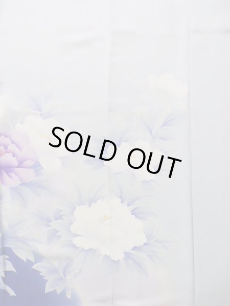 画像6: J1225J  振袖 女性用着物  シルク(正絹) 淡い 薄い 水色, ぼたん 【中古】 【USED】 【リサイクル】 ★★★☆☆ (6)