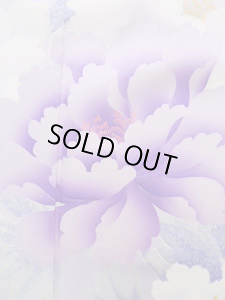 画像8: J1225J  振袖 女性用着物  シルク(正絹) 淡い 薄い 水色, ぼたん 【中古】 【USED】 【リサイクル】 ★★★☆☆ (8)