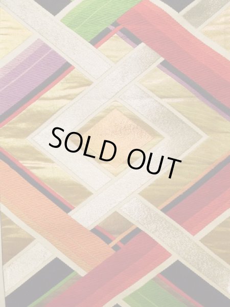 画像3: K0224A 袋帯  女性用着物 シルク(正絹)   黒 菱   【中古】 【USED】 【リサイクル】 ★★★☆☆ (3)