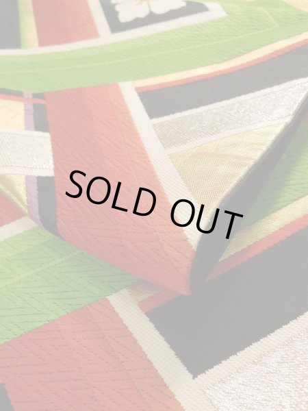 画像9: K0224A 袋帯  女性用着物 シルク(正絹)   黒 菱   【中古】 【USED】 【リサイクル】 ★★★☆☆ (9)