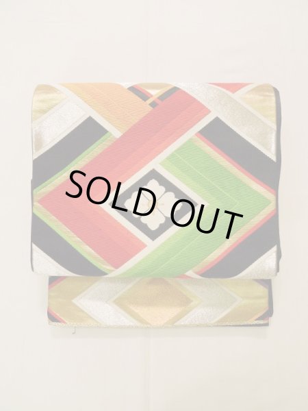 画像10: K0224A 袋帯  女性用着物 シルク(正絹)   黒 菱   【中古】 【USED】 【リサイクル】 ★★★☆☆ (10)