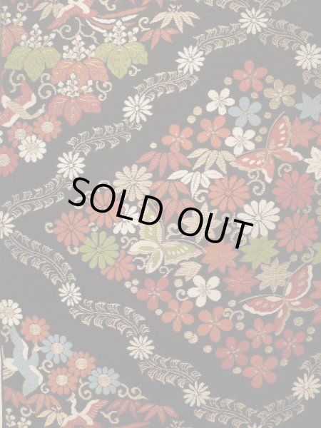 画像2: K0224L 袋帯  女性用着物 シルク(正絹)   黒 花   【中古】 【USED】 【リサイクル】 ★★★☆☆ (2)