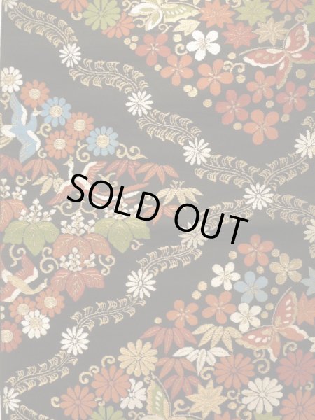 画像3: K0224L 袋帯  女性用着物 シルク(正絹)   黒 花   【中古】 【USED】 【リサイクル】 ★★★☆☆ (3)