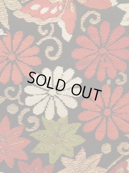 画像4: K0224L 袋帯  女性用着物 シルク(正絹)   黒 花   【中古】 【USED】 【リサイクル】 ★★★☆☆ (4)