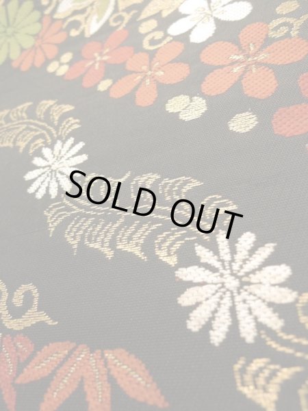 画像7: K0224L 袋帯  女性用着物 シルク(正絹)   黒 花   【中古】 【USED】 【リサイクル】 ★★★☆☆ (7)