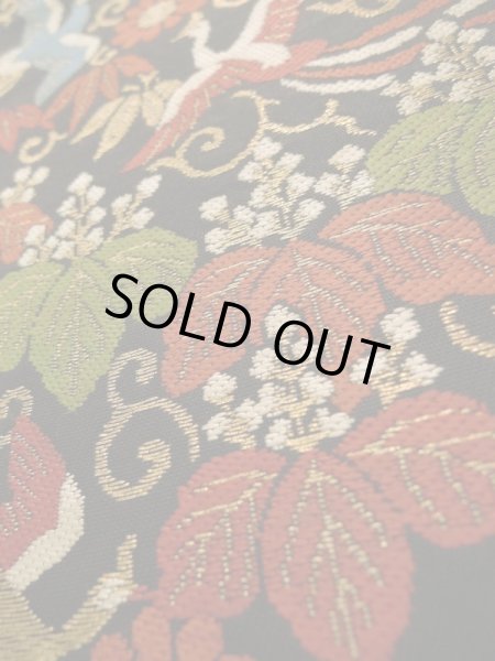 画像8: K0224L 袋帯  女性用着物 シルク(正絹)   黒 花   【中古】 【USED】 【リサイクル】 ★★★☆☆ (8)