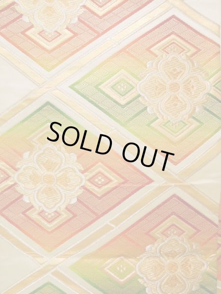 画像2: K0224O 袋帯  女性用着物 シルク(正絹)   白 花   【中古】 【USED】 【リサイクル】 ★★★☆☆ (2)