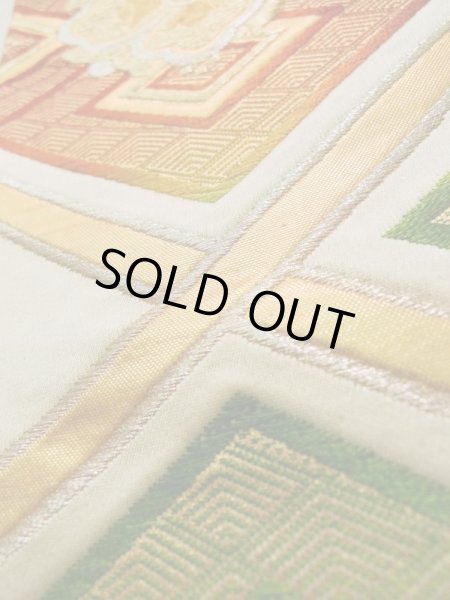 画像8: K0224O 袋帯  女性用着物 シルク(正絹)   白 花   【中古】 【USED】 【リサイクル】 ★★★☆☆ (8)