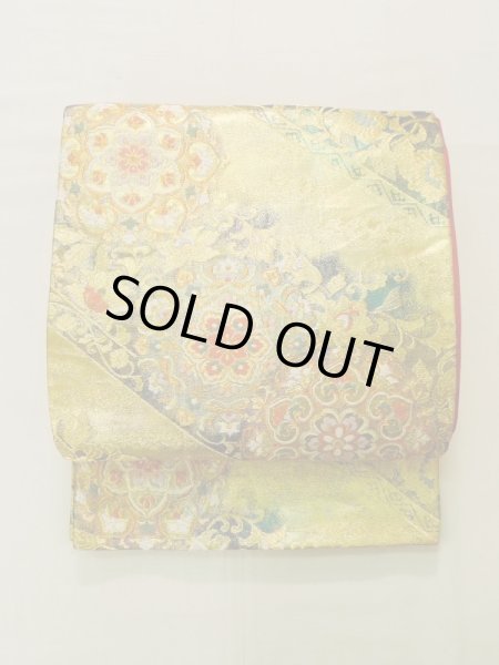 画像11: K0224Q 袋帯  女性用着物 シルク(正絹)   ゴールド(金) 花  , 花丸【中古】 【USED】 【リサイクル】 ★★★★☆ (11)