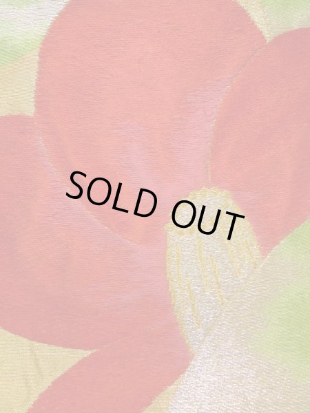 画像6: K0224R 袋帯  女性用着物 シルク（正絹）   ゴールド（金） 椿   【中古】 【USED】 【リサイクル】 ★★★☆☆ (6)