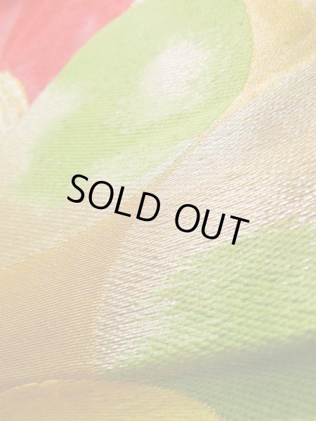 画像7: K0224R 袋帯  女性用着物 シルク（正絹）   ゴールド（金） 椿   【中古】 【USED】 【リサイクル】 ★★★☆☆ (7)