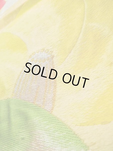 画像8: K0224R 袋帯  女性用着物 シルク（正絹）   ゴールド（金） 椿   【中古】 【USED】 【リサイクル】 ★★★☆☆ (8)