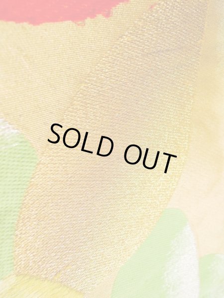 画像9: K0224R 袋帯  女性用着物 シルク（正絹）   ゴールド（金） 椿   【中古】 【USED】 【リサイクル】 ★★★☆☆ (9)