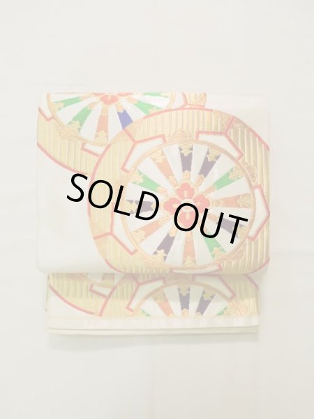 画像2: K0303G 袋帯  女性用着物 シルク(正絹)   白 花   【中古】 【USED】 【リサイクル】 ★★★☆☆ (2)