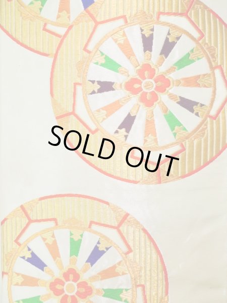 画像3: K0303G 袋帯  女性用着物 シルク(正絹)   白 花   【中古】 【USED】 【リサイクル】 ★★★☆☆ (3)