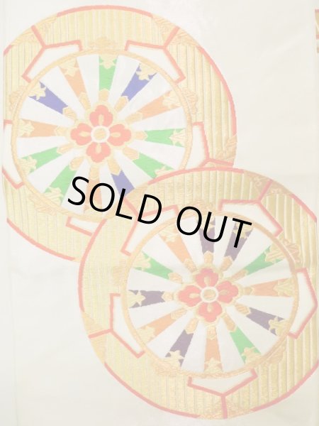 画像4: K0303G 袋帯  女性用着物 シルク(正絹)   白 花   【中古】 【USED】 【リサイクル】 ★★★☆☆ (4)