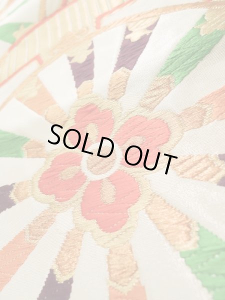 画像8: K0303G 袋帯  女性用着物 シルク(正絹)   白 花   【中古】 【USED】 【リサイクル】 ★★★☆☆ (8)