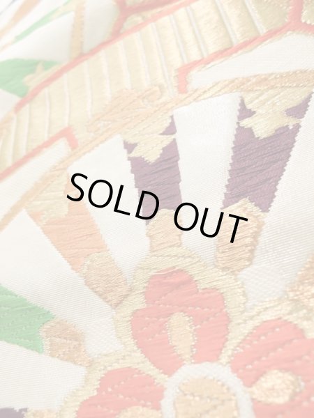 画像9: K0303G 袋帯  女性用着物 シルク(正絹)   白 花   【中古】 【USED】 【リサイクル】 ★★★☆☆ (9)