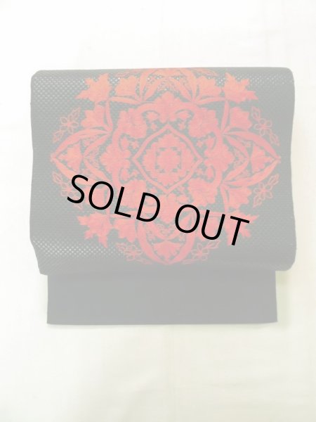 画像2: K0310F 名古屋帯 女性用着物 シルク（正絹）   黒 花 【中古】 【USED】 【リサイクル】 ★★★★☆ (2)