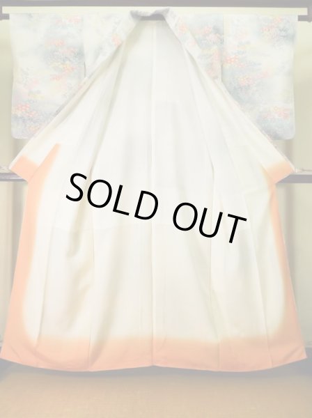 画像2: K0311X Mint  小紋 女性用着物  シルク（正絹） 青みのある  グレー（灰色）, 花 【中古】 【USED】 【リサイクル】 ★★★★★ (2)