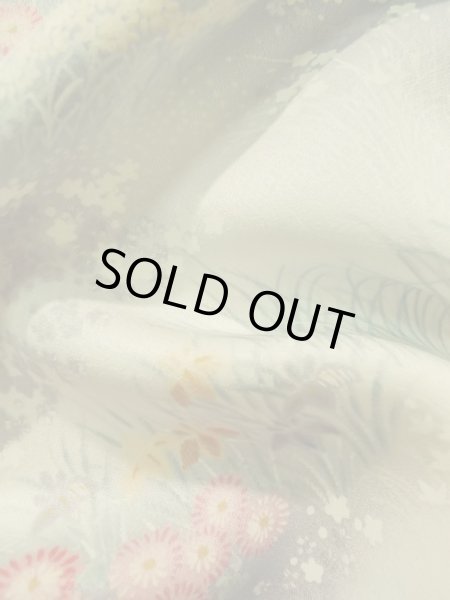 画像12: K0311X Mint  小紋 女性用着物  シルク（正絹） 青みのある  グレー（灰色）, 花 【中古】 【USED】 【リサイクル】 ★★★★★ (12)