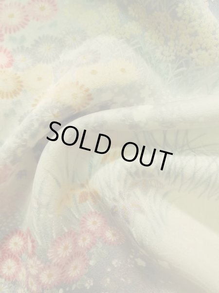 画像13: K0311X Mint  小紋 女性用着物  シルク（正絹） 青みのある  グレー（灰色）, 花 【中古】 【USED】 【リサイクル】 ★★★★★ (13)