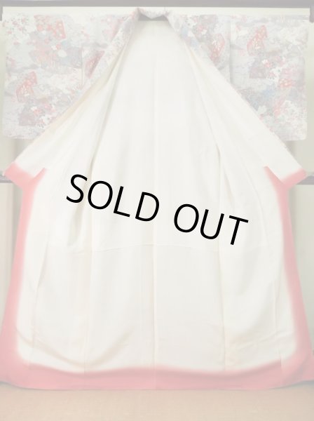 画像2: K0311Z Mint  小紋 女性用着物  シルク（正絹）   白, ぼたん 【中古】 【USED】 【リサイクル】 ★★★★★ (2)