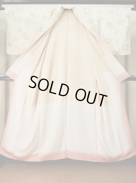 画像2: K0317A Mint  小紋 女性用着物  シルク(正絹)   オフ ホワイト, 花 【中古】 【USED】 【リサイクル】 ★★★★☆ (2)