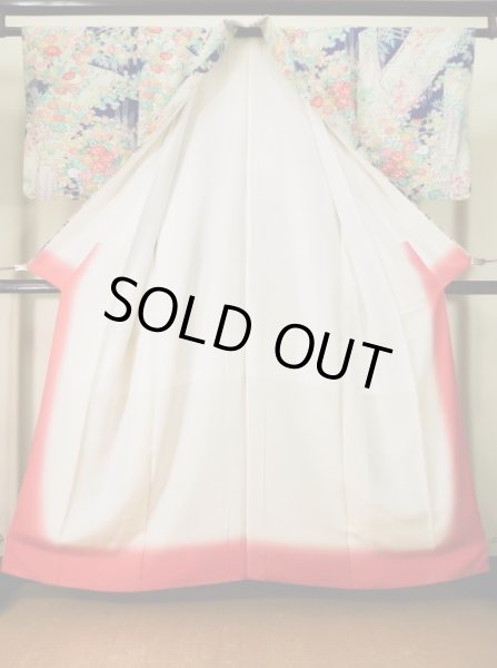 画像2: K0317G Mint  小紋 女性用着物 几帳柄 シルク(正絹)   青, ぼたん 【中古】 【USED】 【リサイクル】 ★★★★☆ (2)