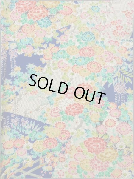 画像3: K0317G Mint  小紋 女性用着物 几帳柄 シルク(正絹)   青, ぼたん 【中古】 【USED】 【リサイクル】 ★★★★☆ (3)