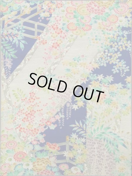 画像4: K0317G Mint  小紋 女性用着物 几帳柄 シルク(正絹)   青, ぼたん 【中古】 【USED】 【リサイクル】 ★★★★☆ (4)