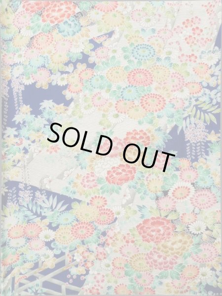 画像5: K0317G Mint  小紋 女性用着物 几帳柄 シルク(正絹)   青, ぼたん 【中古】 【USED】 【リサイクル】 ★★★★☆ (5)